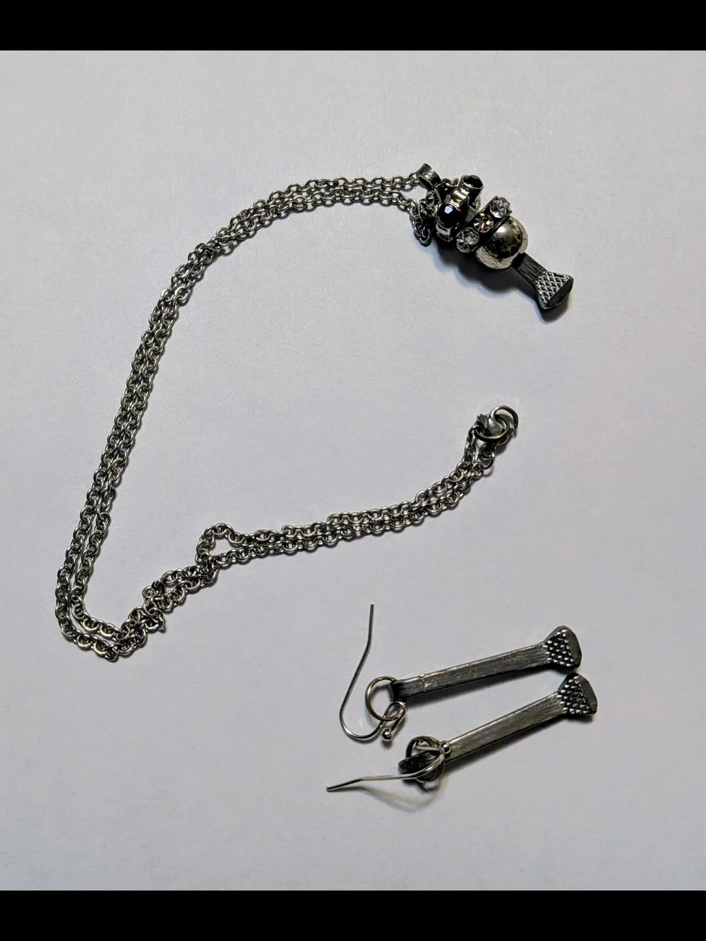 Horseshoe Nail  Crystal Accent  Pendant Necklace With Earrings